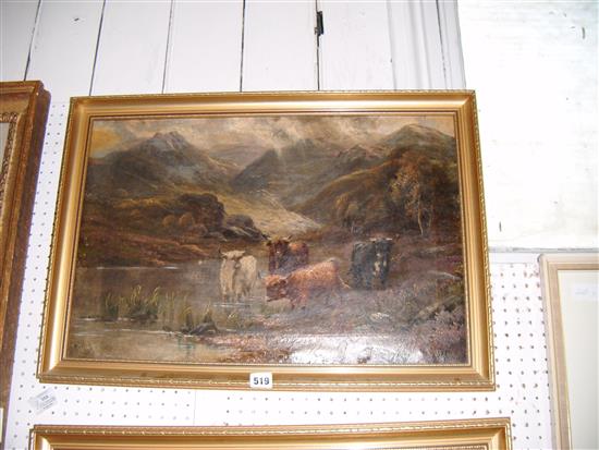 Octavius Thomas Clark , oil on canvas, Highland landscape with cattle